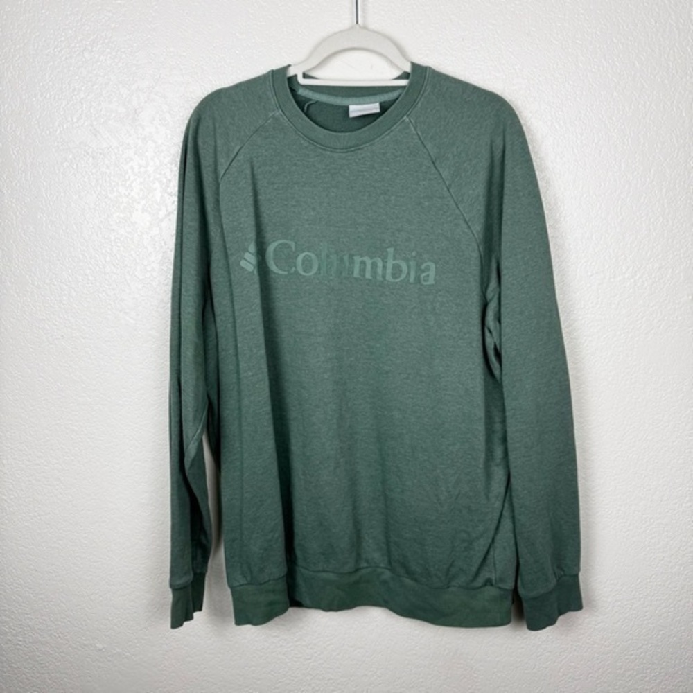 Columbia Green Logo Crewneck Sweater Cotton Blend Size XL